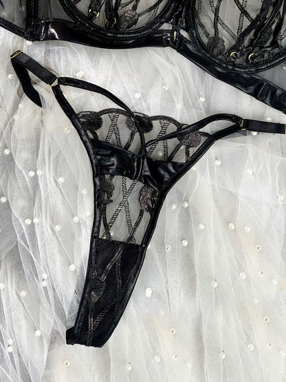 Exquisitely Crafted Midnight Black Lace Lingerie Set for Women