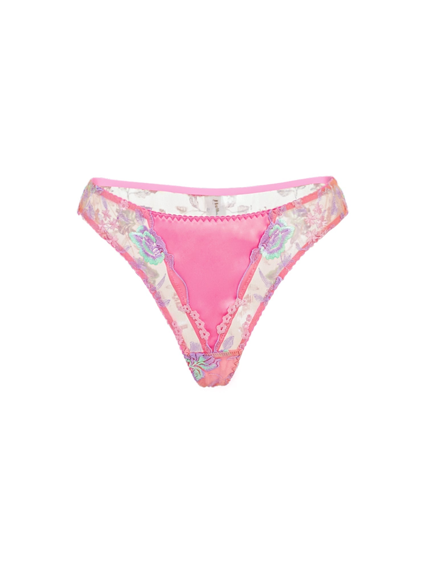 Pink Floral Embroidered Thong Lingerie Polyester Elastane Hello.LA.Girl