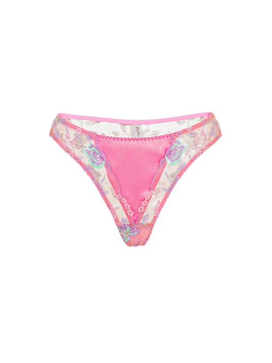 Pink Floral Embroidered Thong Lingerie Polyester Elastane Hello.LA.Girl