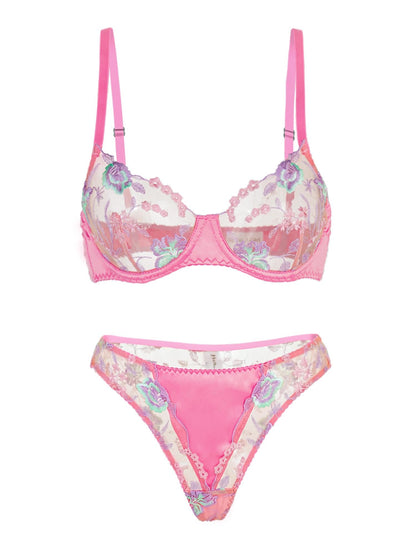 Pink Petals Embroidered Lingerie Set for Charming Style