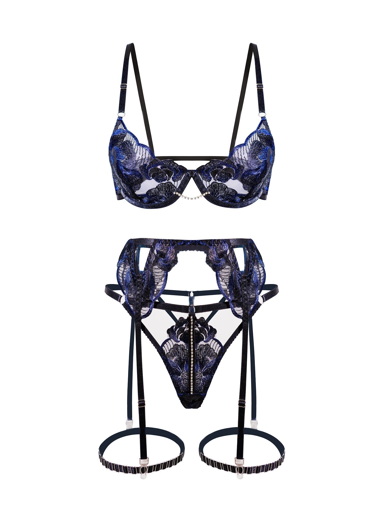 Black Luxurious Fancy Embroidered Sexy Lingerie Set Hello.LA.Girl