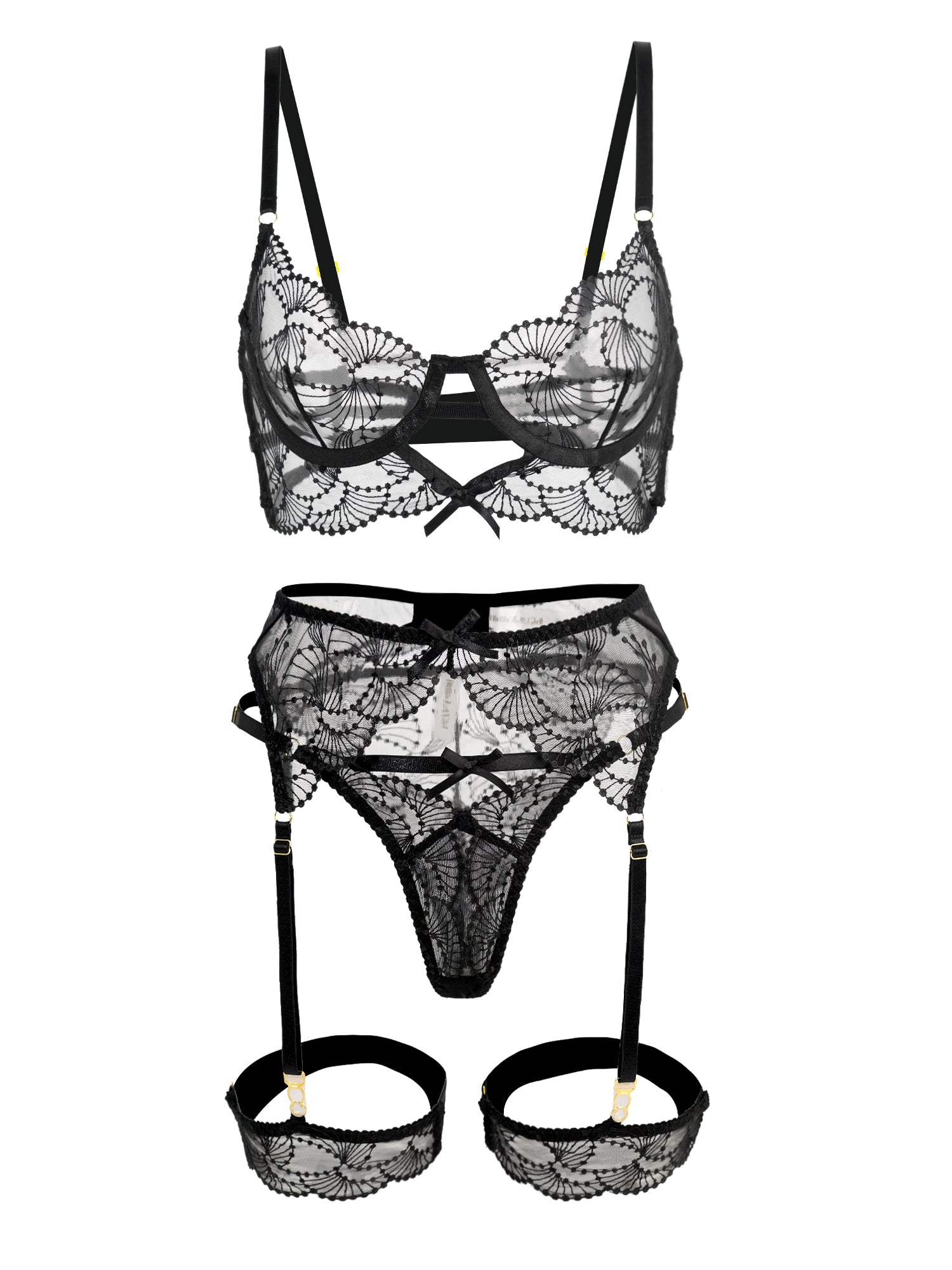 Ultra Thin Sheer Black Embroidery Lingerie Set Nightwear Hello.LA.Girl