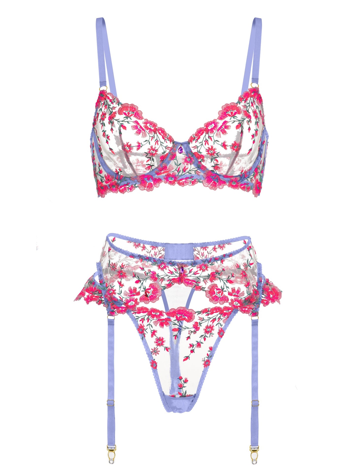 Fantasy Pink Bloom Embroidery Lingerie Set for Elegance