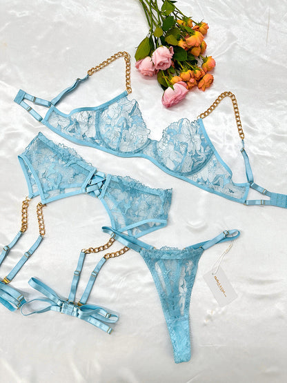 Azure Dreams Sheer Lace Lingerie Set for Ultimate Seduction