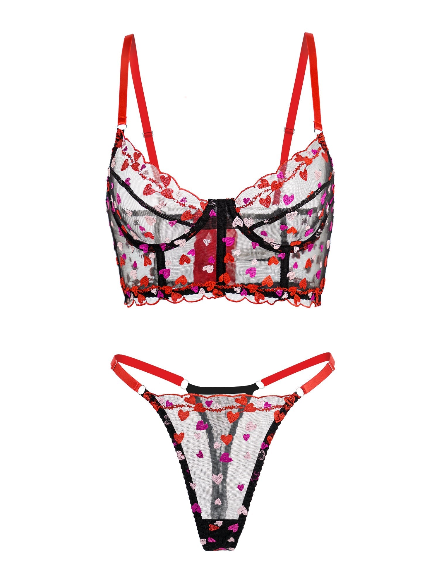 Valentines Day Sheer Embroidered Underwired Lingerie Set Hello.LA.Girl