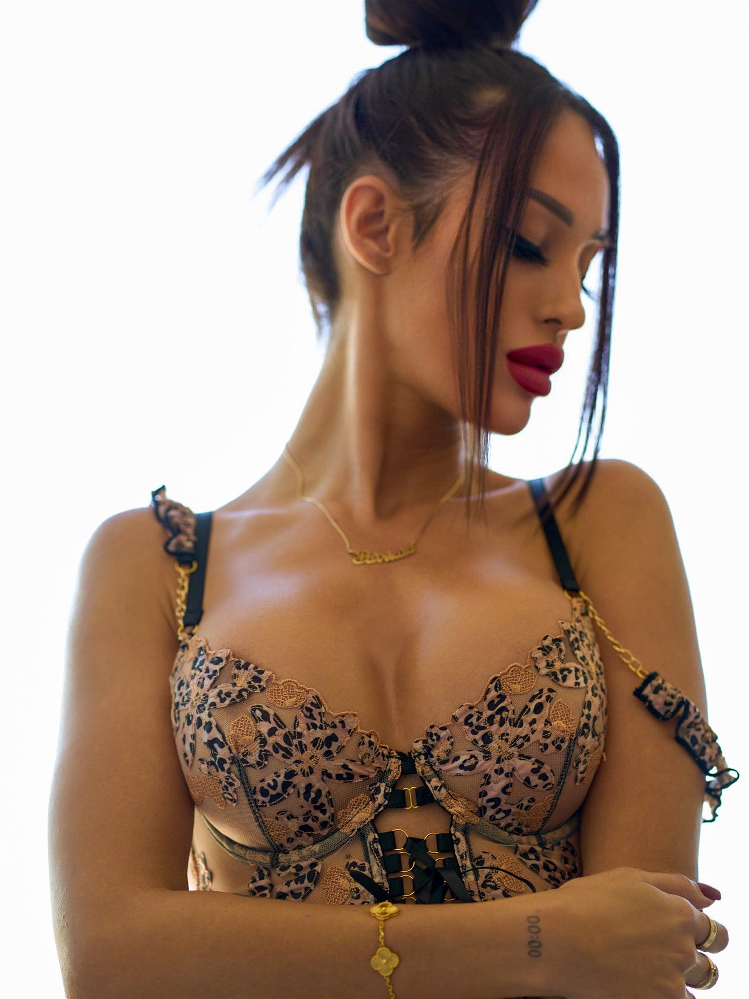 Leopard Flower Lace Lingerie Set with Bra and Panties Hello.LA.Girl