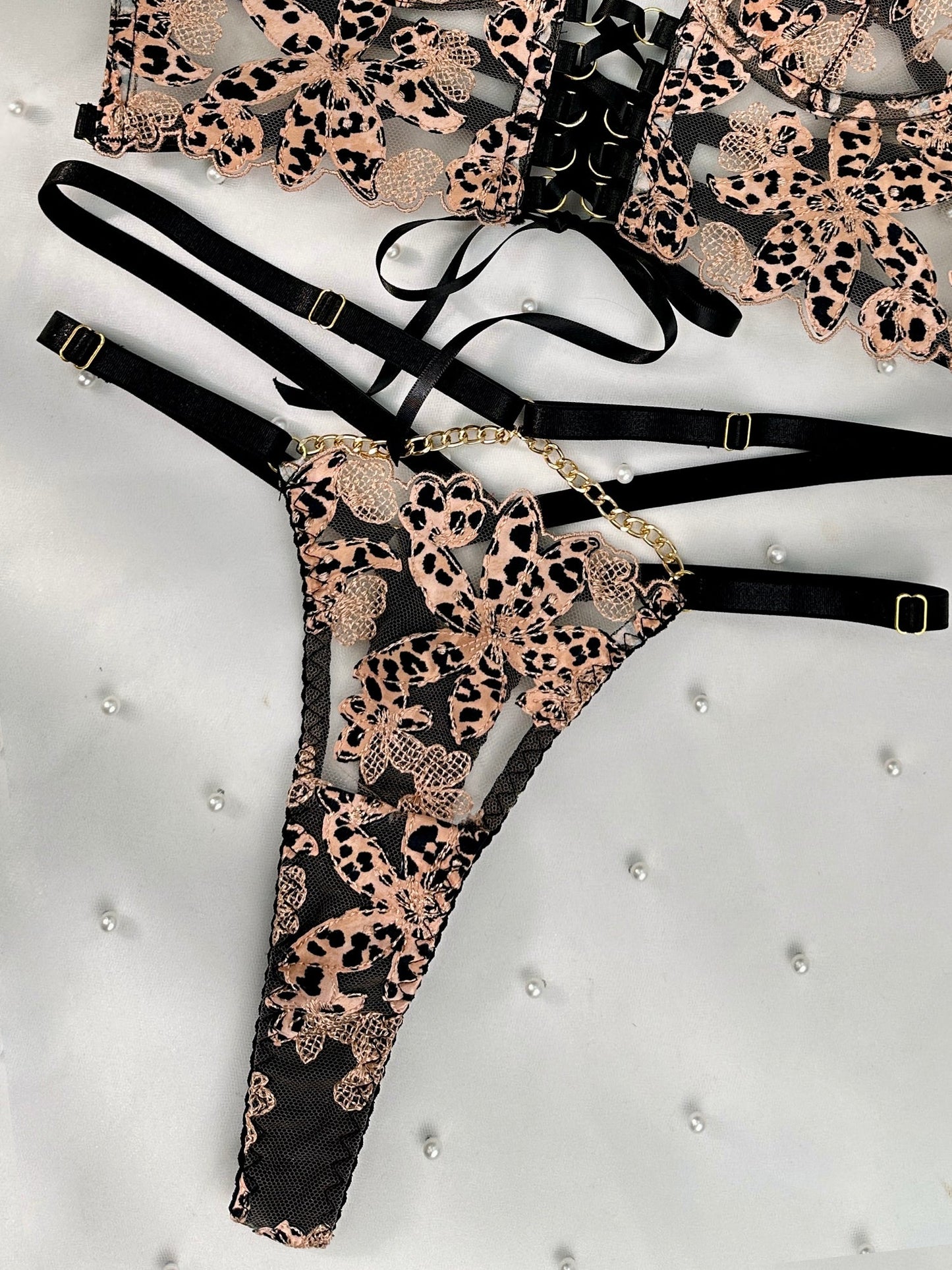 Leopard Flower Lace Lingerie Set for Sexy Intimate Wear