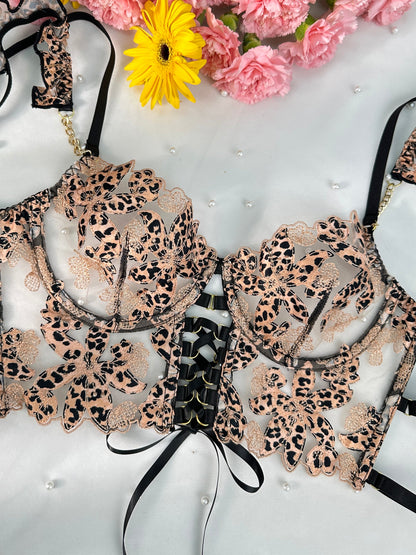 Leopard Flower Lace Lingerie Set for Sexy Intimate Wear