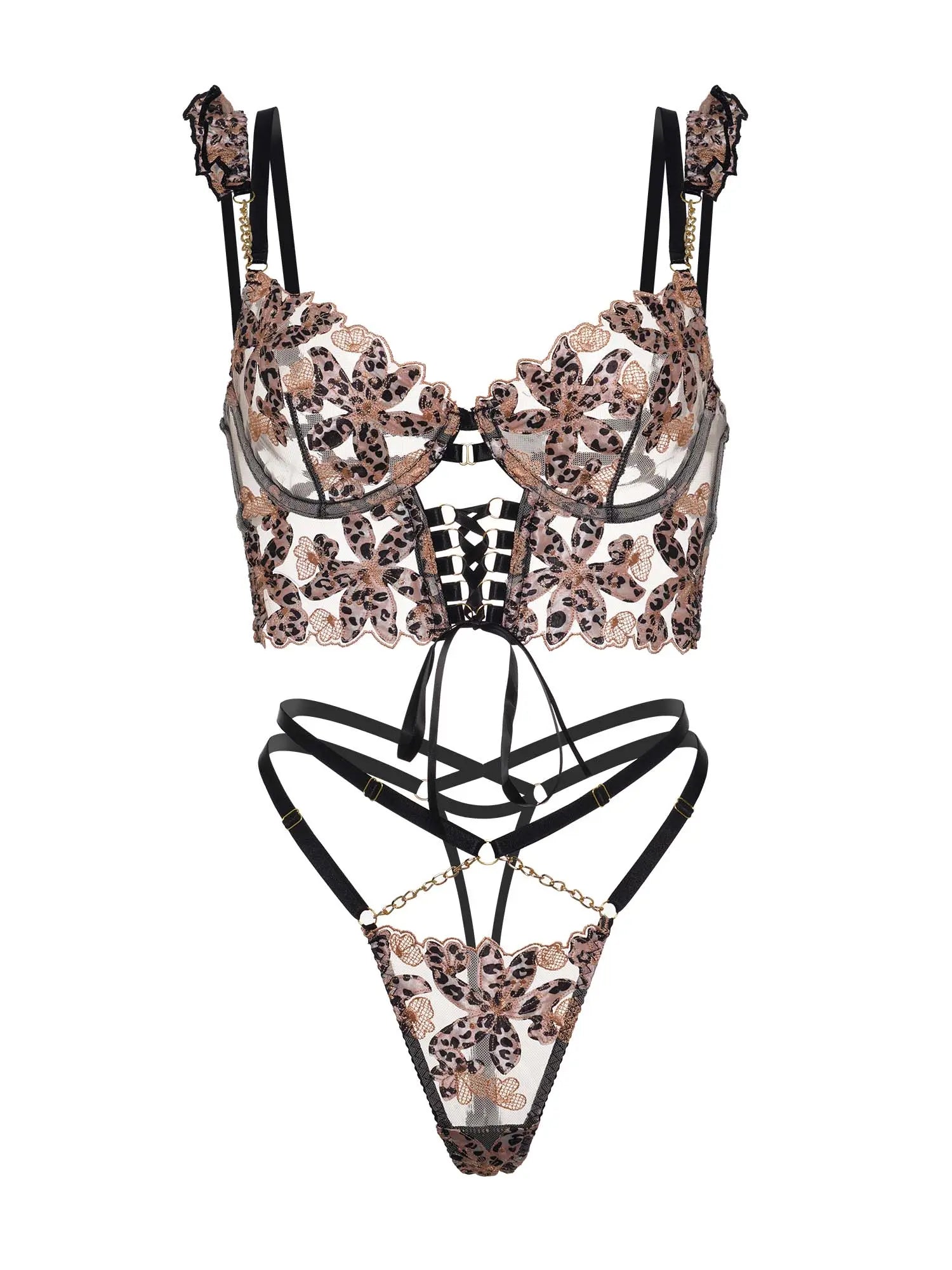 Leopard Flower Lace Lingerie Set Hello.LA.Girl