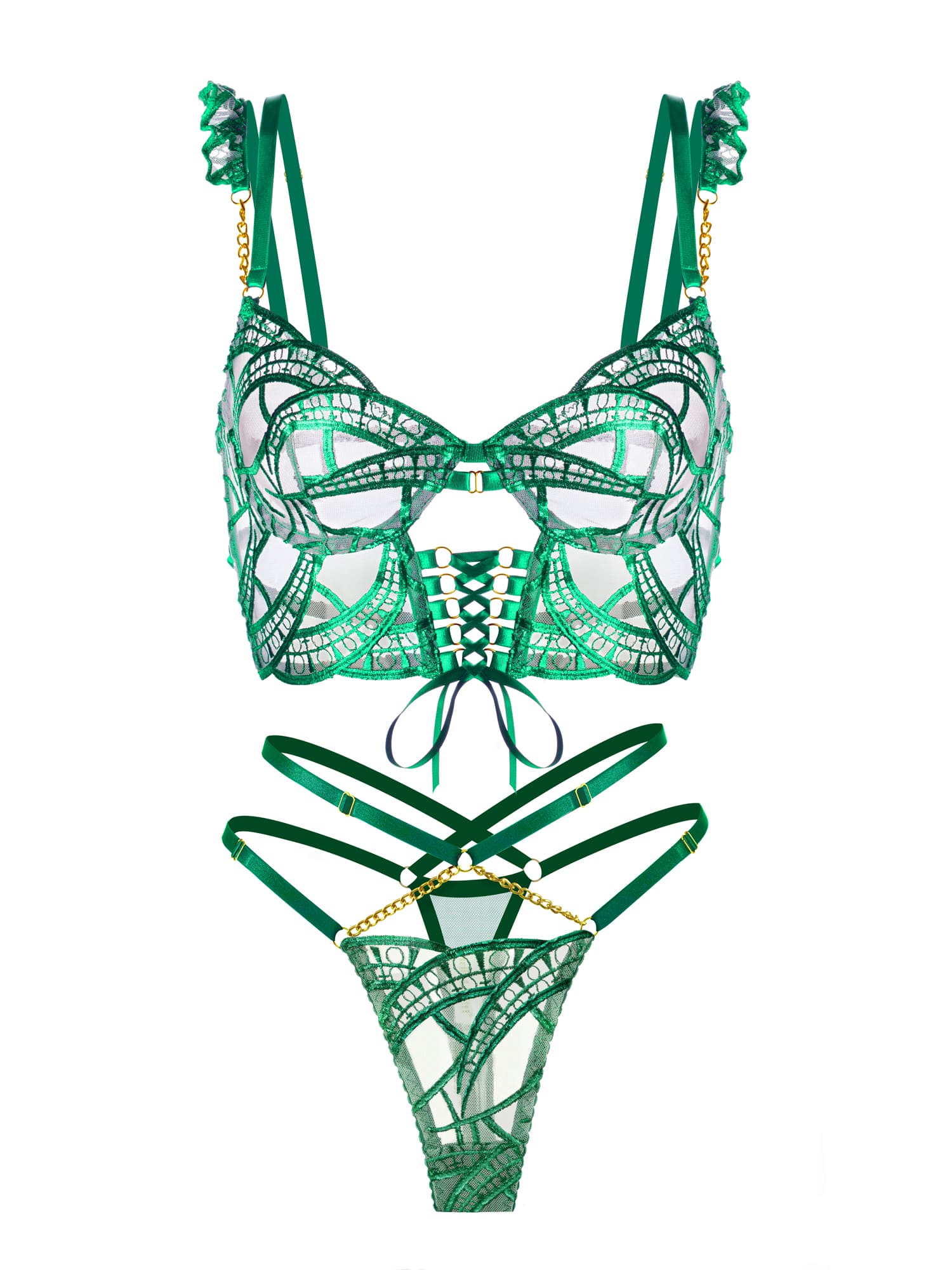 Luxe Green Metallic Foil Adjustable Lingerie Set Deluxe Hello.LA.Girl