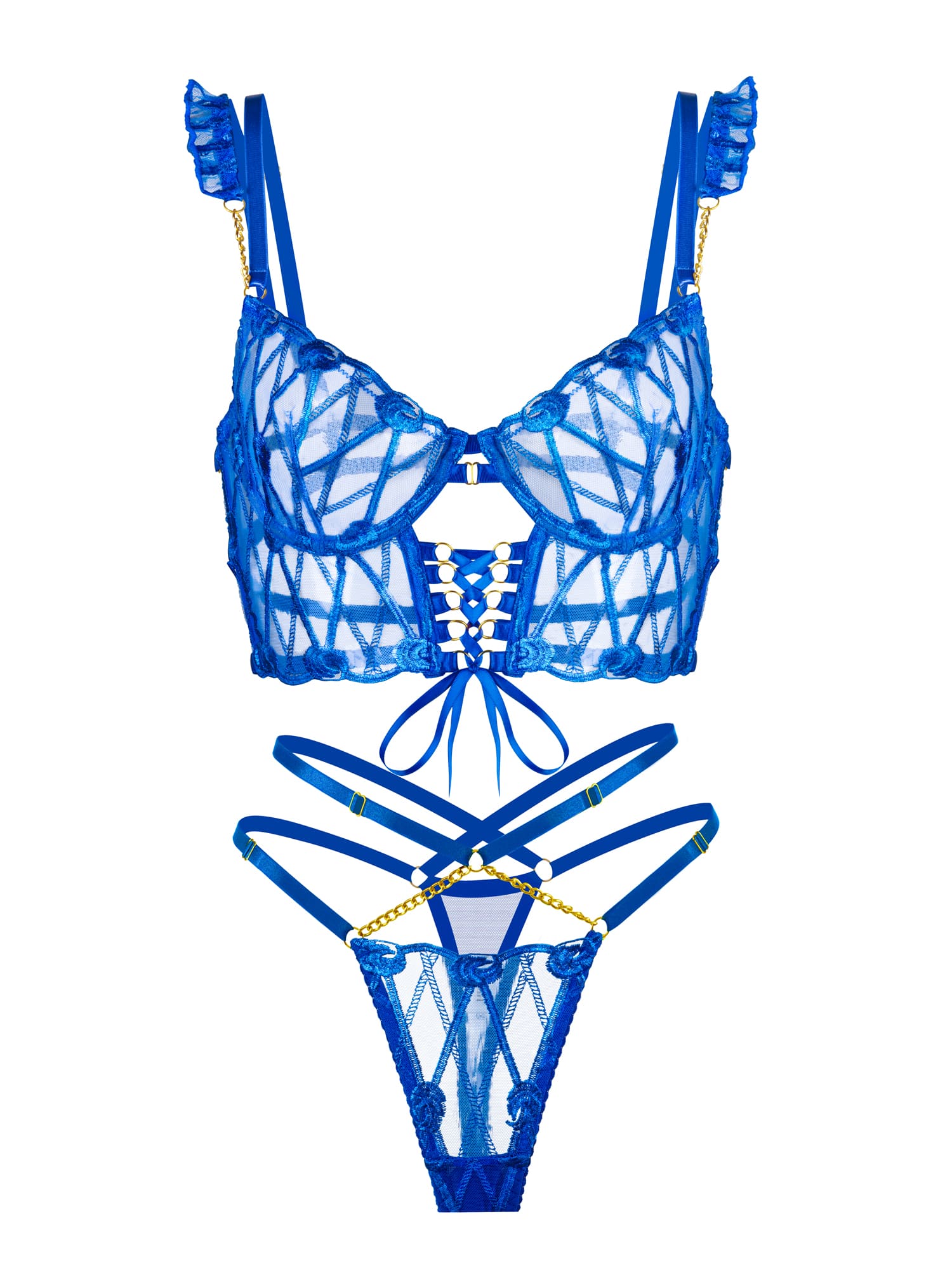 Adriana Pearl Blue Adjustable Lingerie Set Gold Chain Hello.LA.Girl