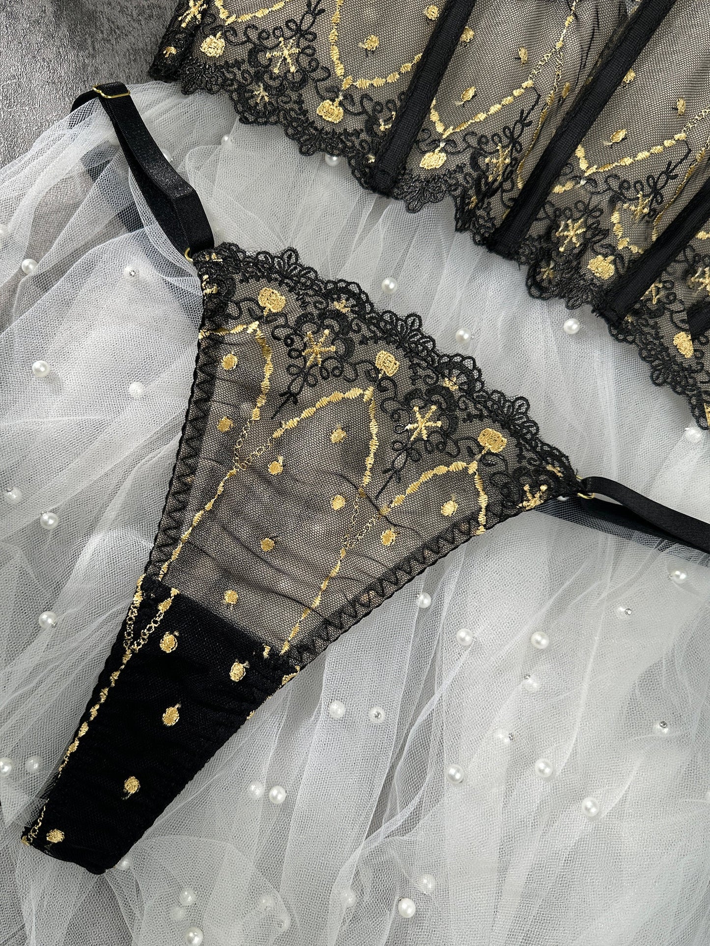 Chic Luxe Noir & Gold Lingerie Set for Elegant Nights