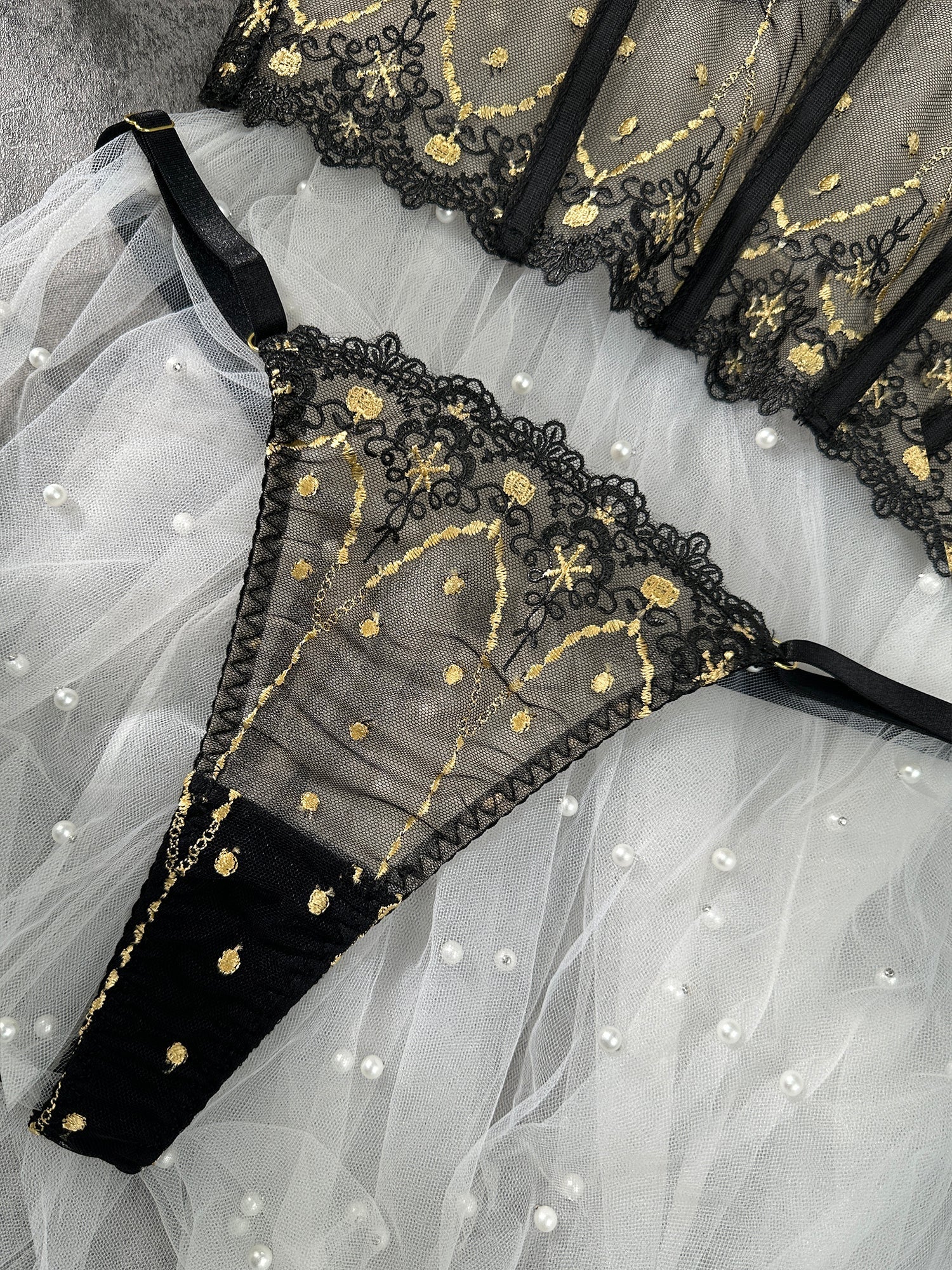 Chic Luxe Noir Gold Lingerie Set With Black Lace Details Hello.LA.Girl