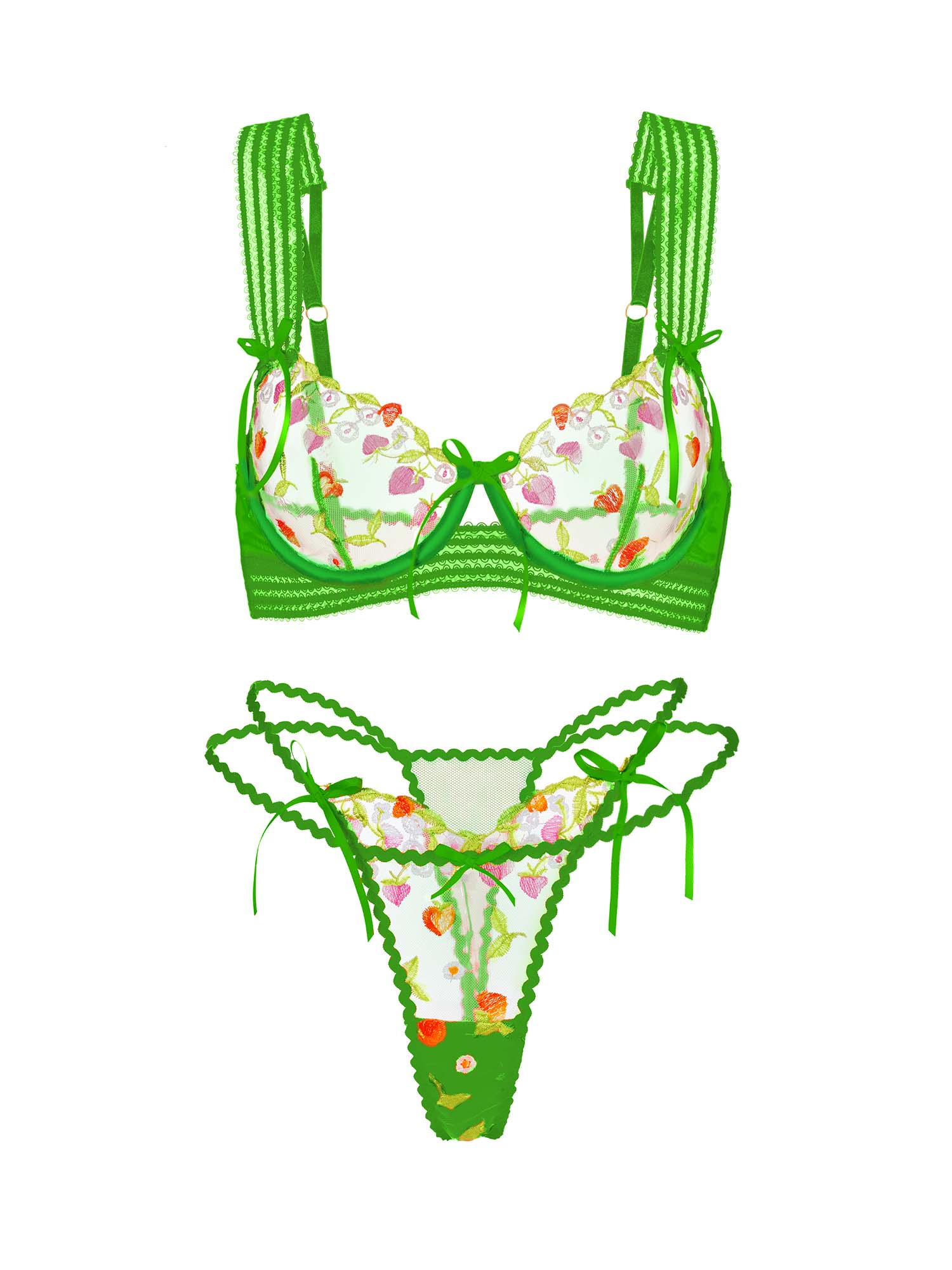 Garden Green Floral Lace Lingerie Set With Wide Straps Hello.LA.Girl