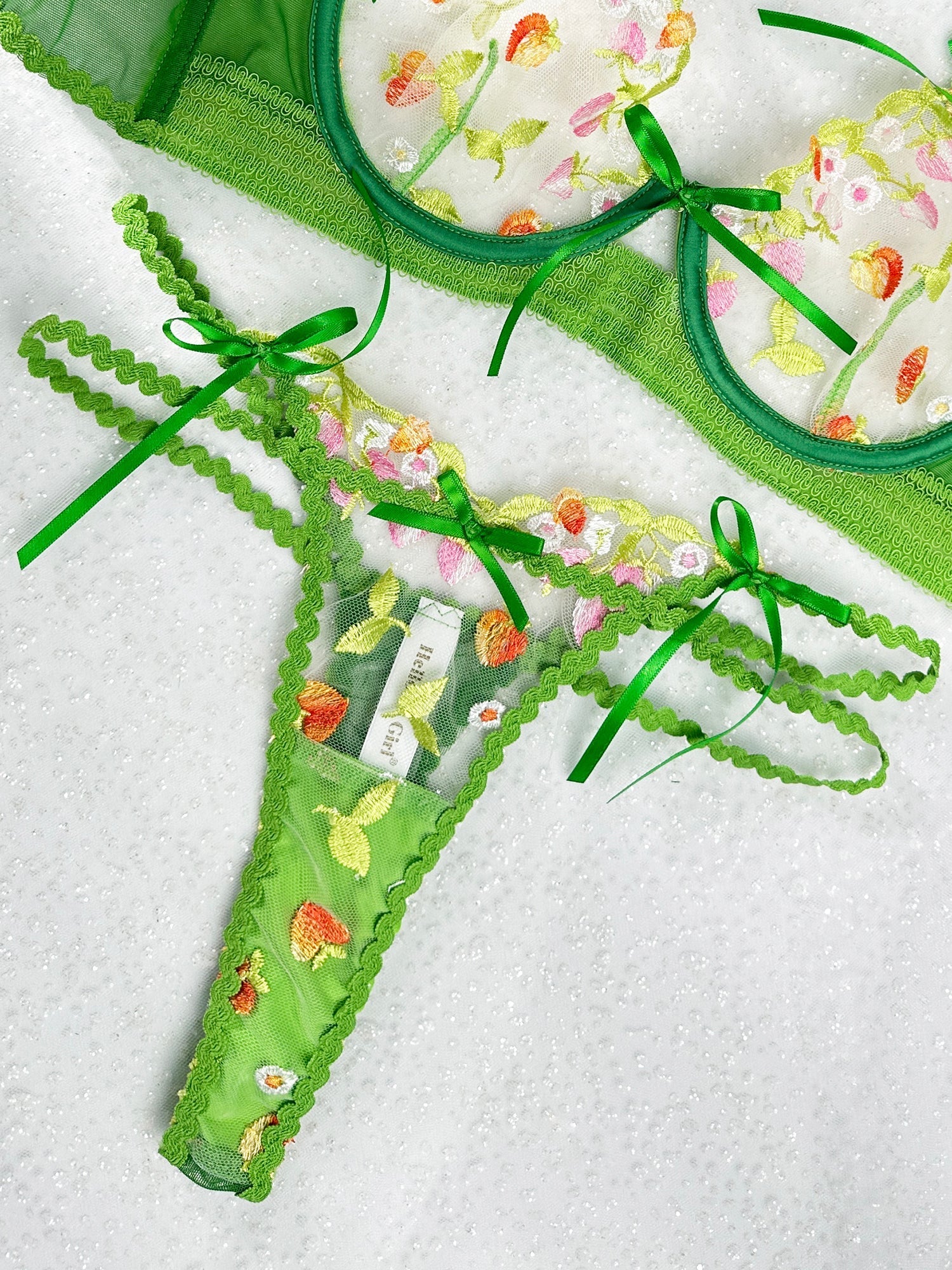 Garden Green Floral Lace Lingerie Set With Wide Straps Hello.LA.Girl