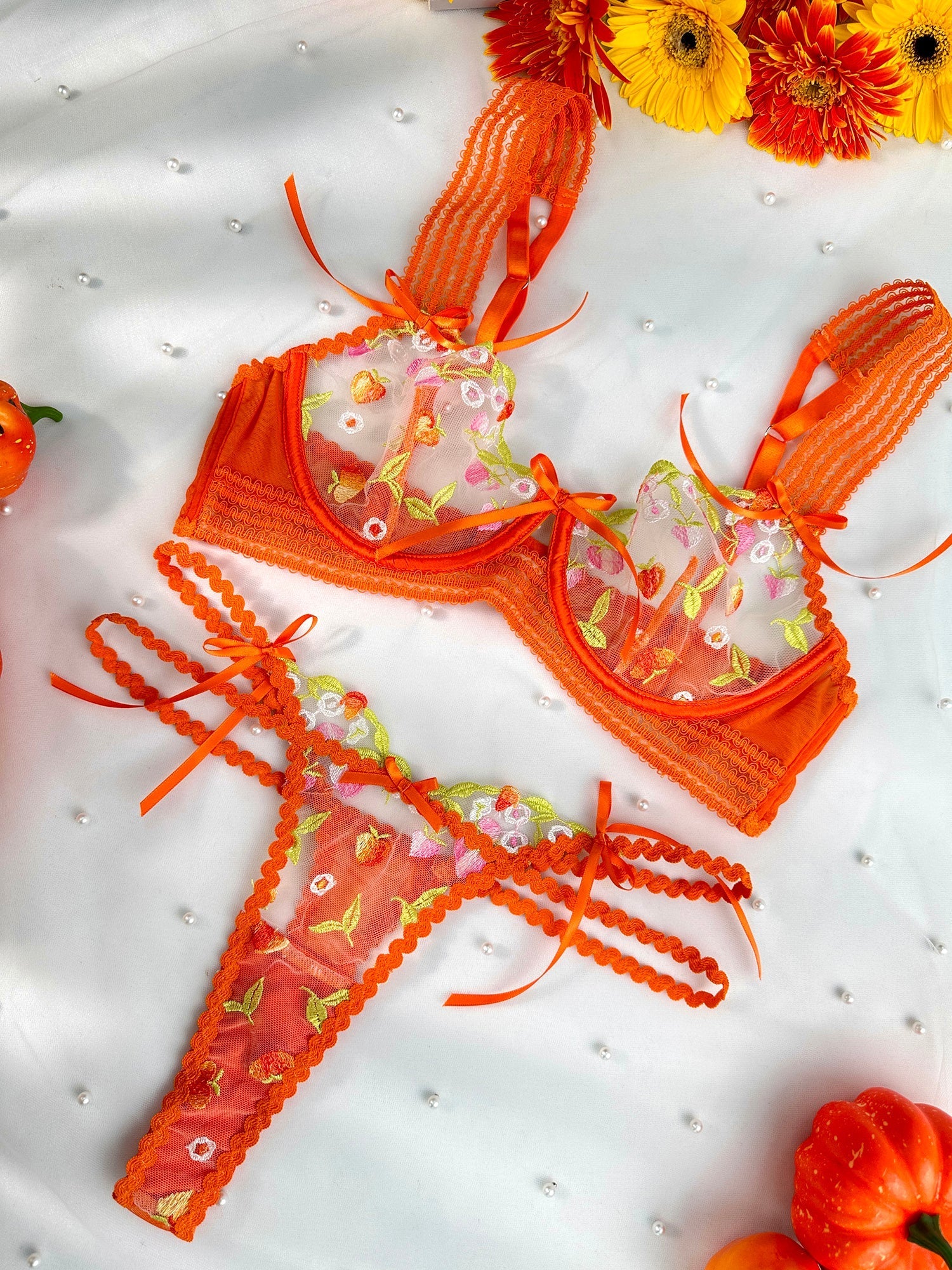 Sunny Meadow Floral Lace Lingerie Set With Wide Straps Hello.LA.Girl