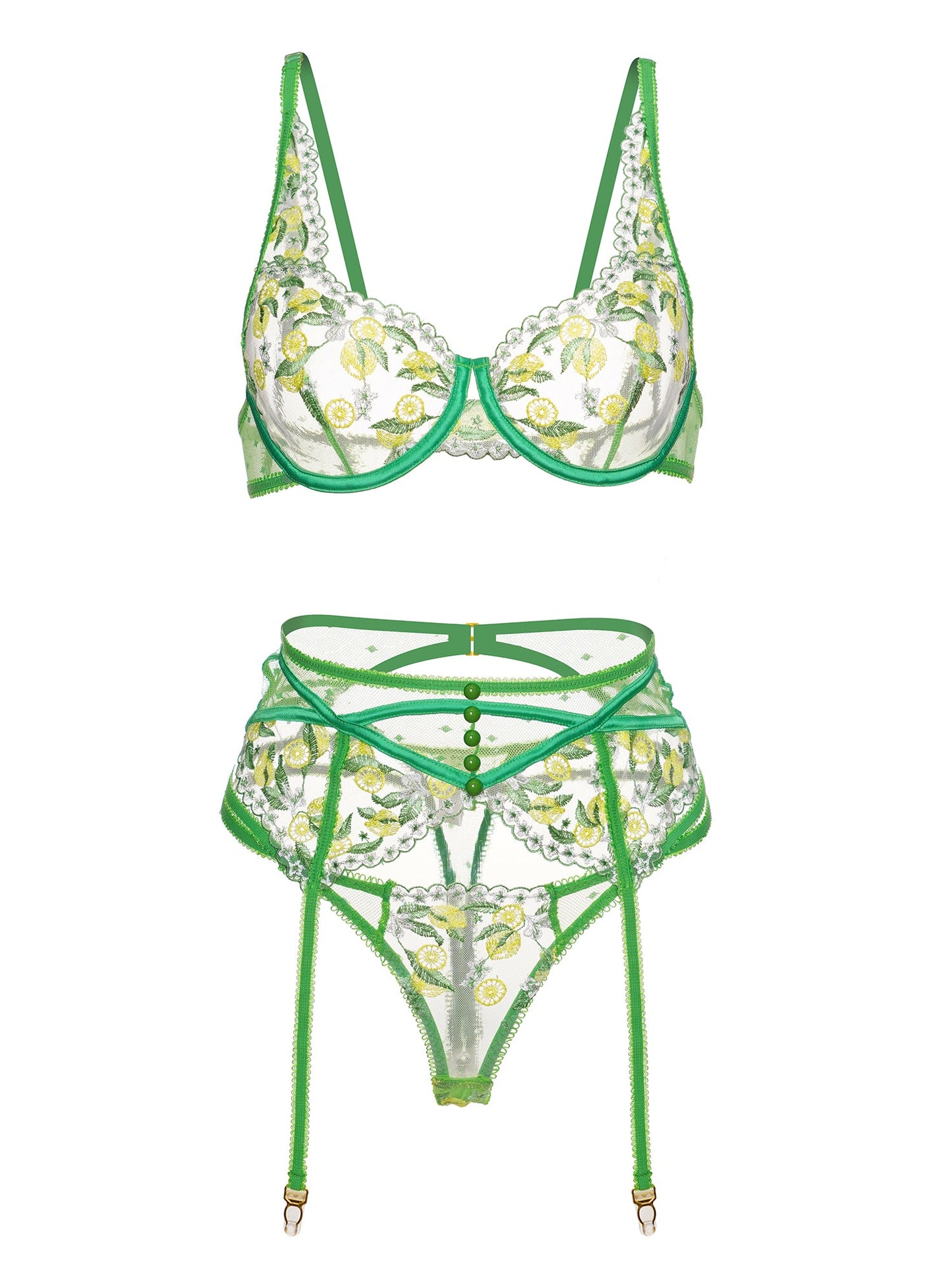 Fresh Lemon Embroidery Lingerie Set for Elegant Charm