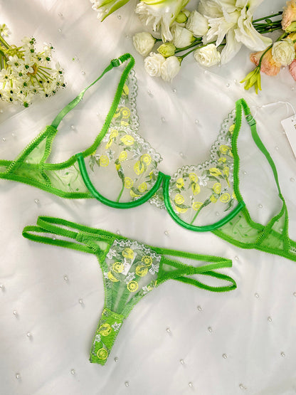 Fresh Lemon Embroidery Lingerie Set for Elegant Charm