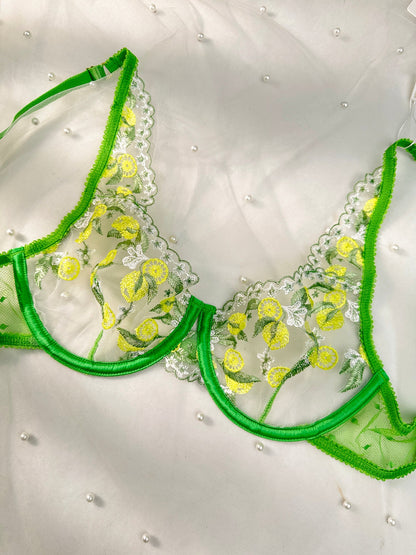 Fresh Lemon Embroidery Lingerie Set for Elegant Charm