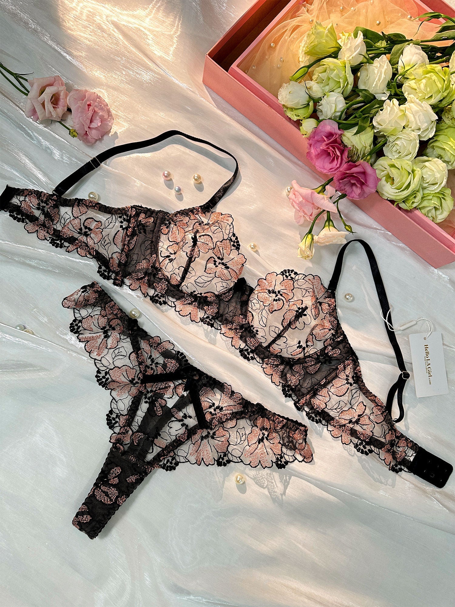 Black Dustyrose Flutter Lace Lingerie Set Seductive Night Hello.LA.Girl
