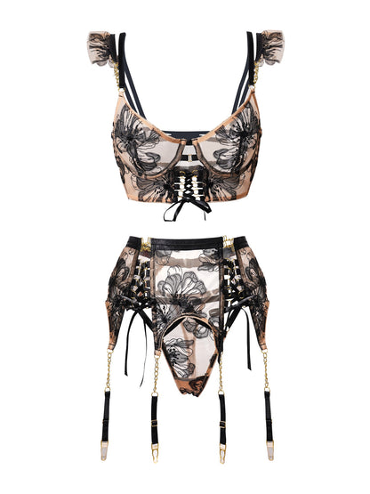 Black&Nude Ribbon Sculpting Body Lingerie Set for Elegance