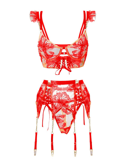 Red Ribbon Sculpting Lingerie Set for Elegant Occasions