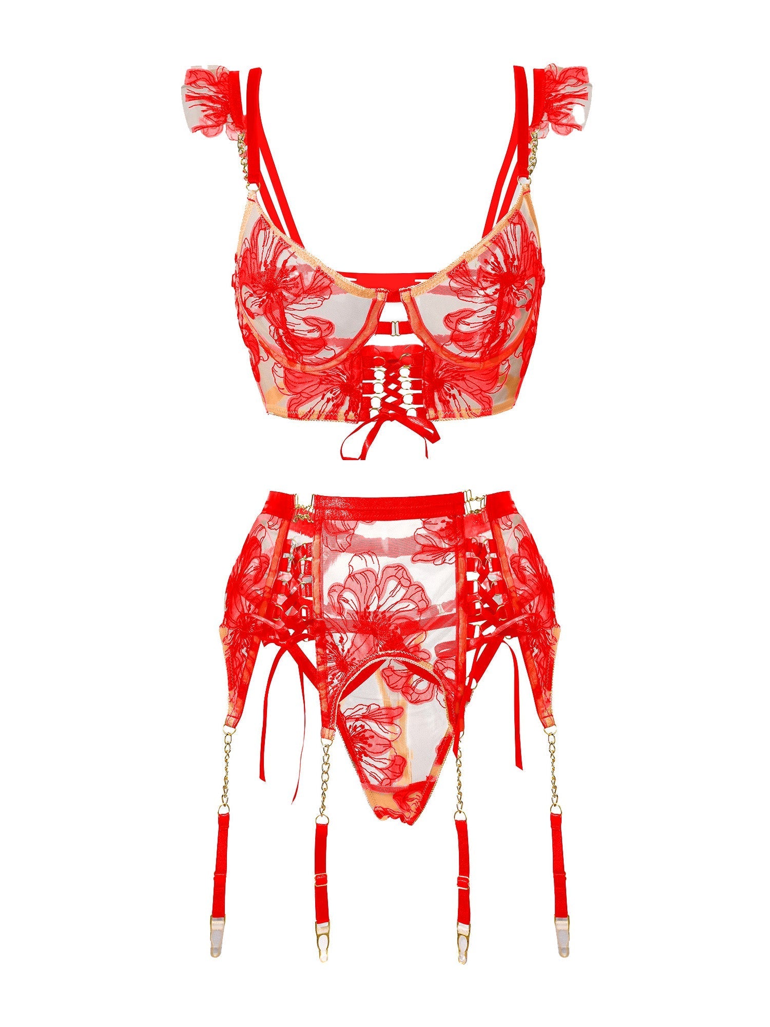 Red Ribbon Sculpting Lingerie Set Hello.LA.Girl