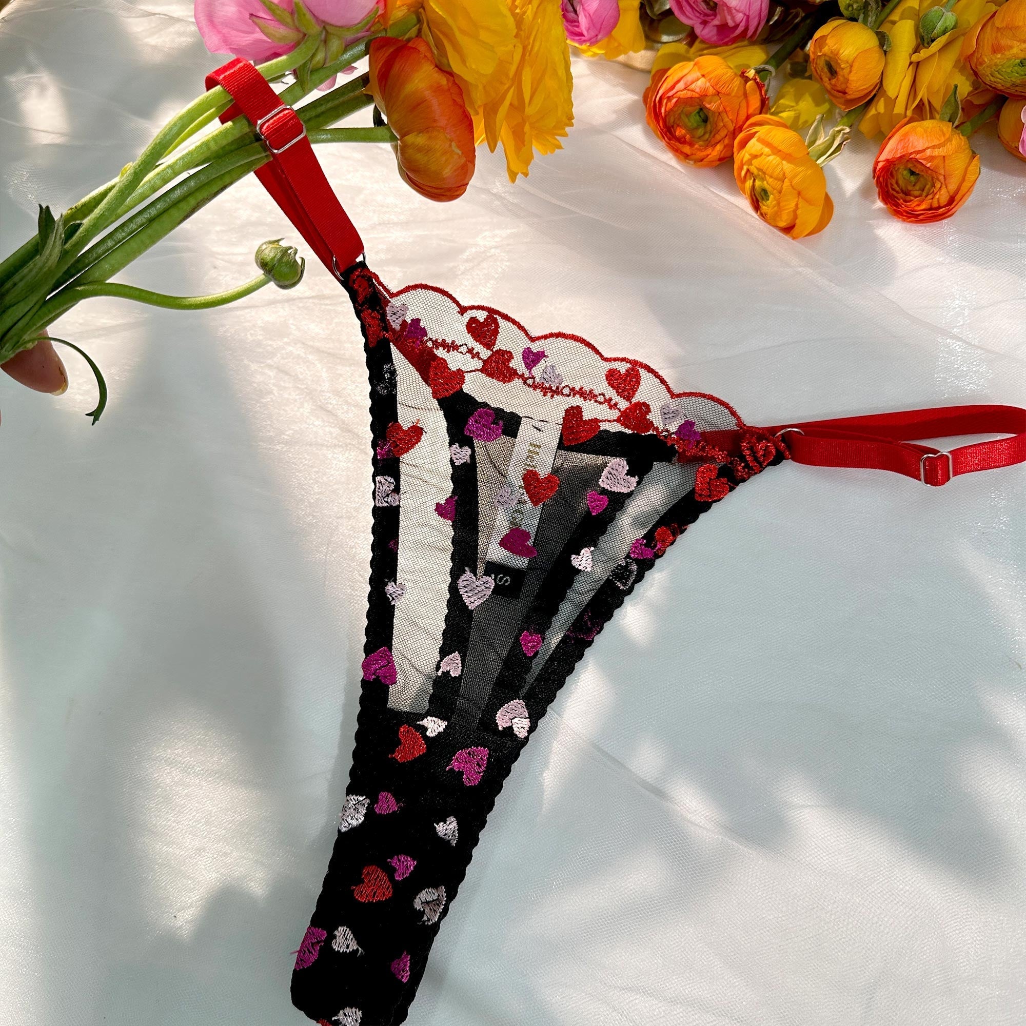 Valentines Day Sheer Embroidered Underwired Lingerie Set Hello.LA.Girl