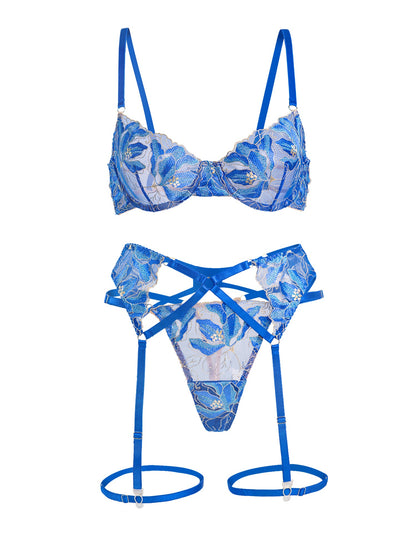 Floral Embroidery Lingerie Set