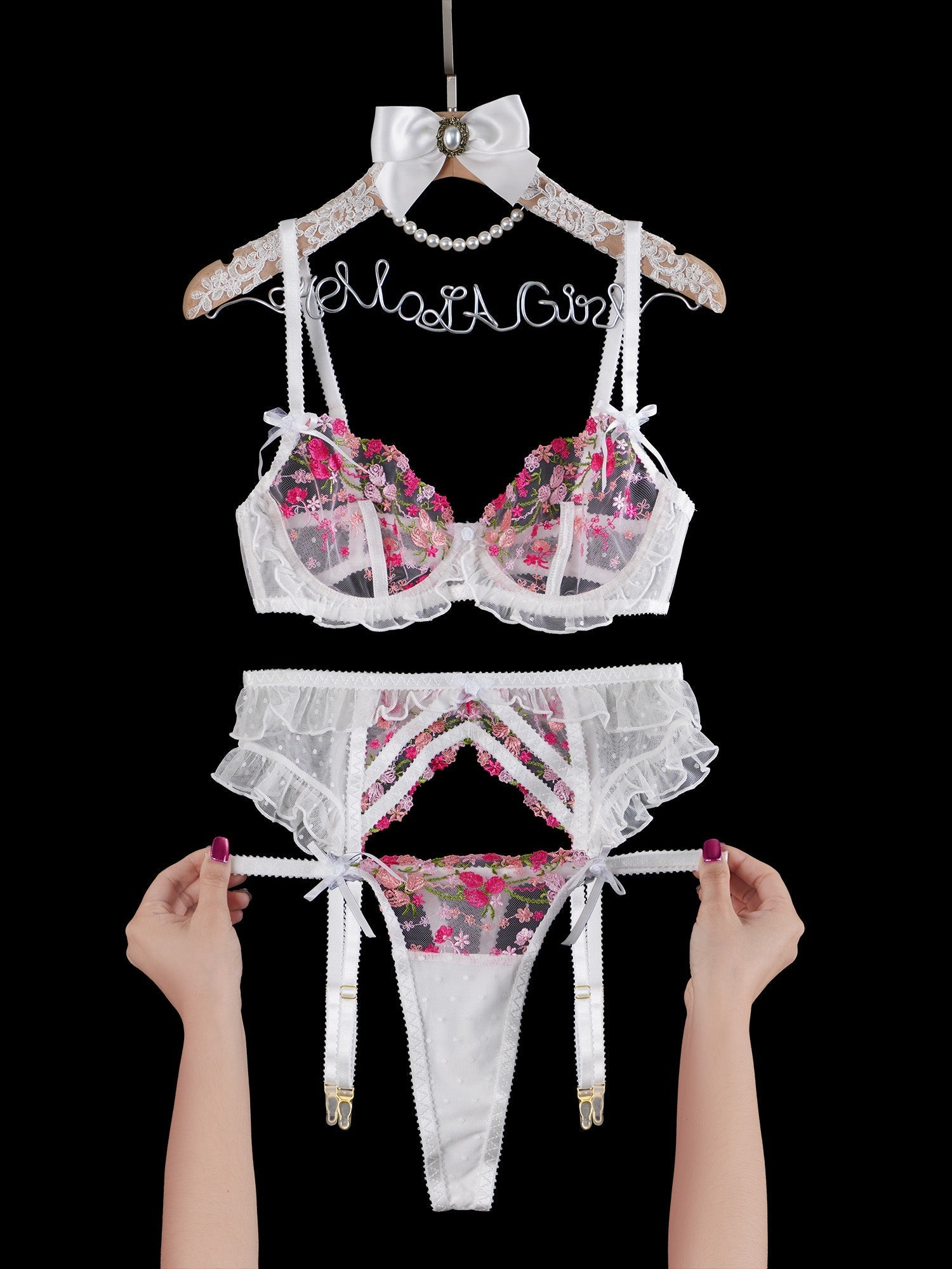 Emily Blossom Kiss Lingerie Set Floral Embroidery Lace Hello.LA.Girl