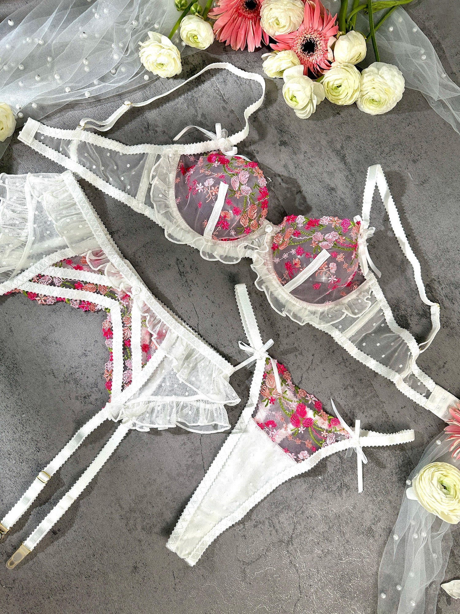 Emily Blossom Kiss Lingerie Set Floral Embroidery Lace Hello.LA.Girl