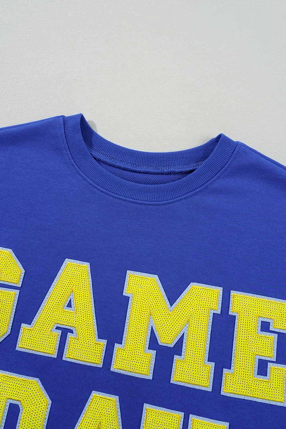 Dark Blue Game Day Crew Neck Graphic Pullover Sweatshirt - Love Salve 