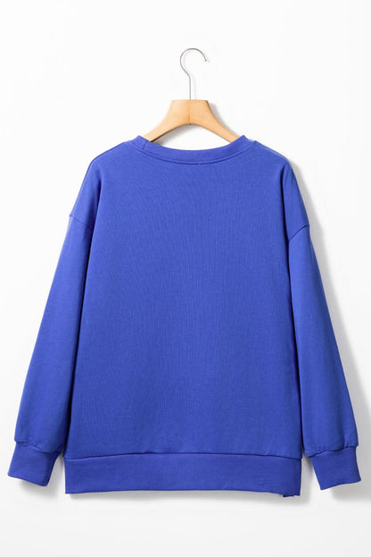 Dark Blue Tinsel Game Day Drop Shoulder Graphic Sweatshirt - Love Salve 