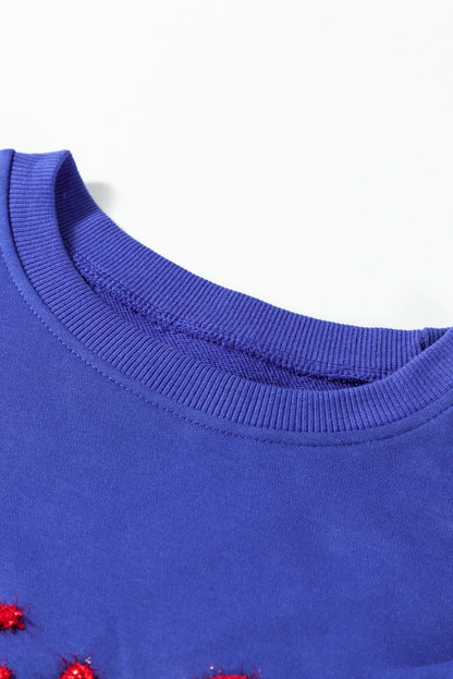 Dark Blue Tinsel Game Day Drop Shoulder Graphic Sweatshirt - Love Salve 