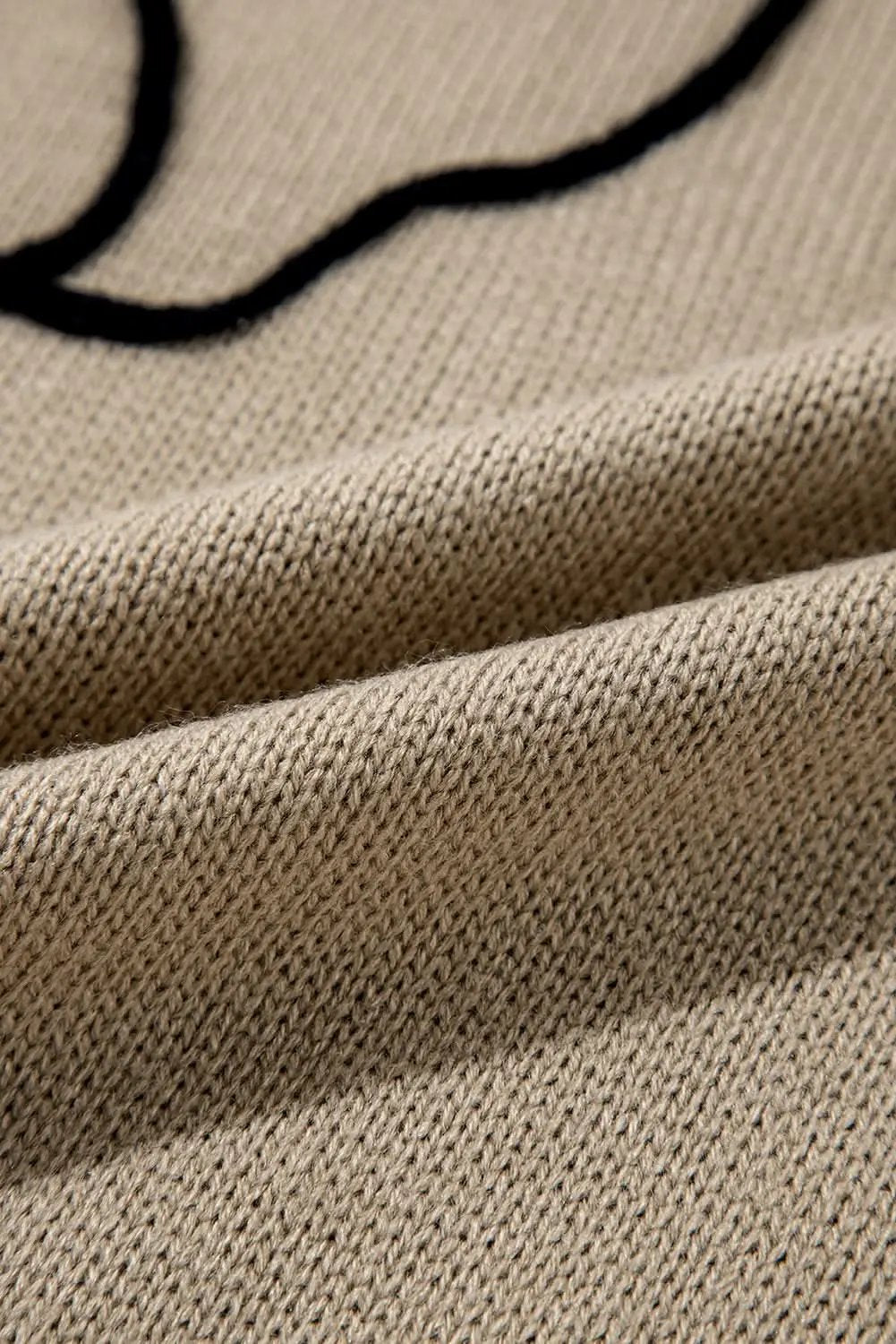 Dark Khaki Plus Size Big Flower Pattern High Neck Drop Shoulder Sweater - Love Salve 