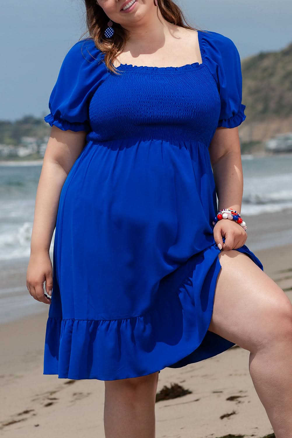 Dark blue plus size mini dress 