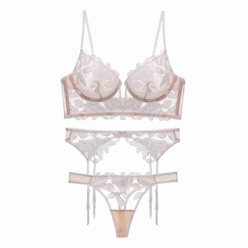 Deep V embroidered lingerie set 