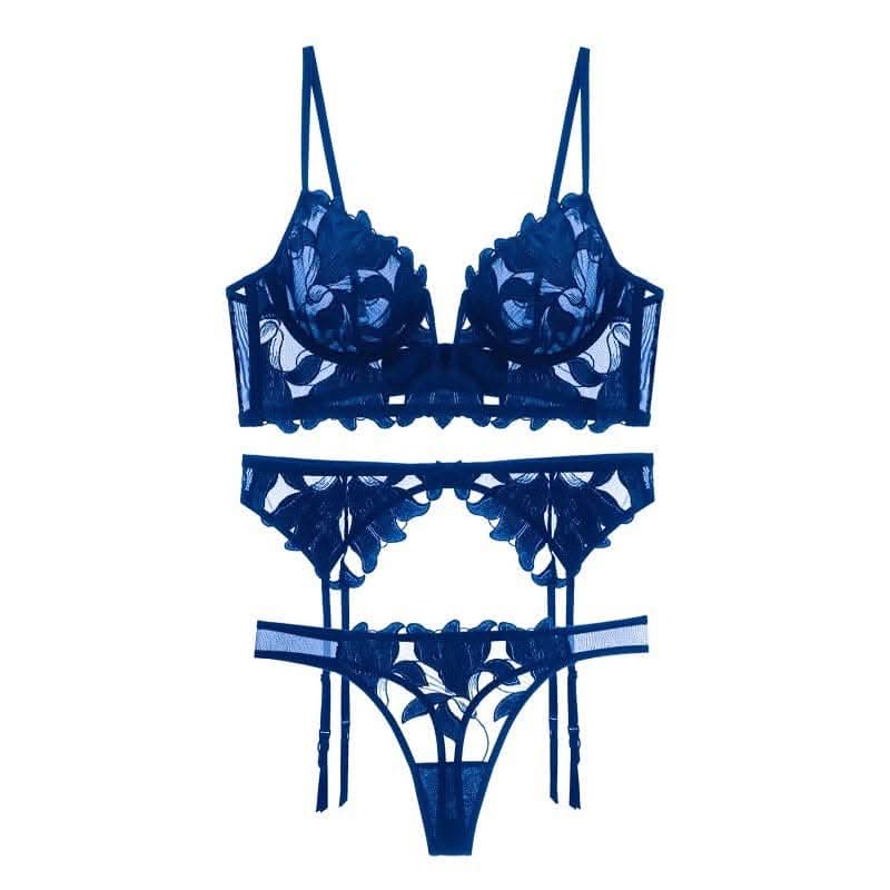 Deep V embroidered lingerie set 