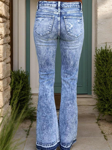 Distressed bootcut jeans with pockets - Love Salve 