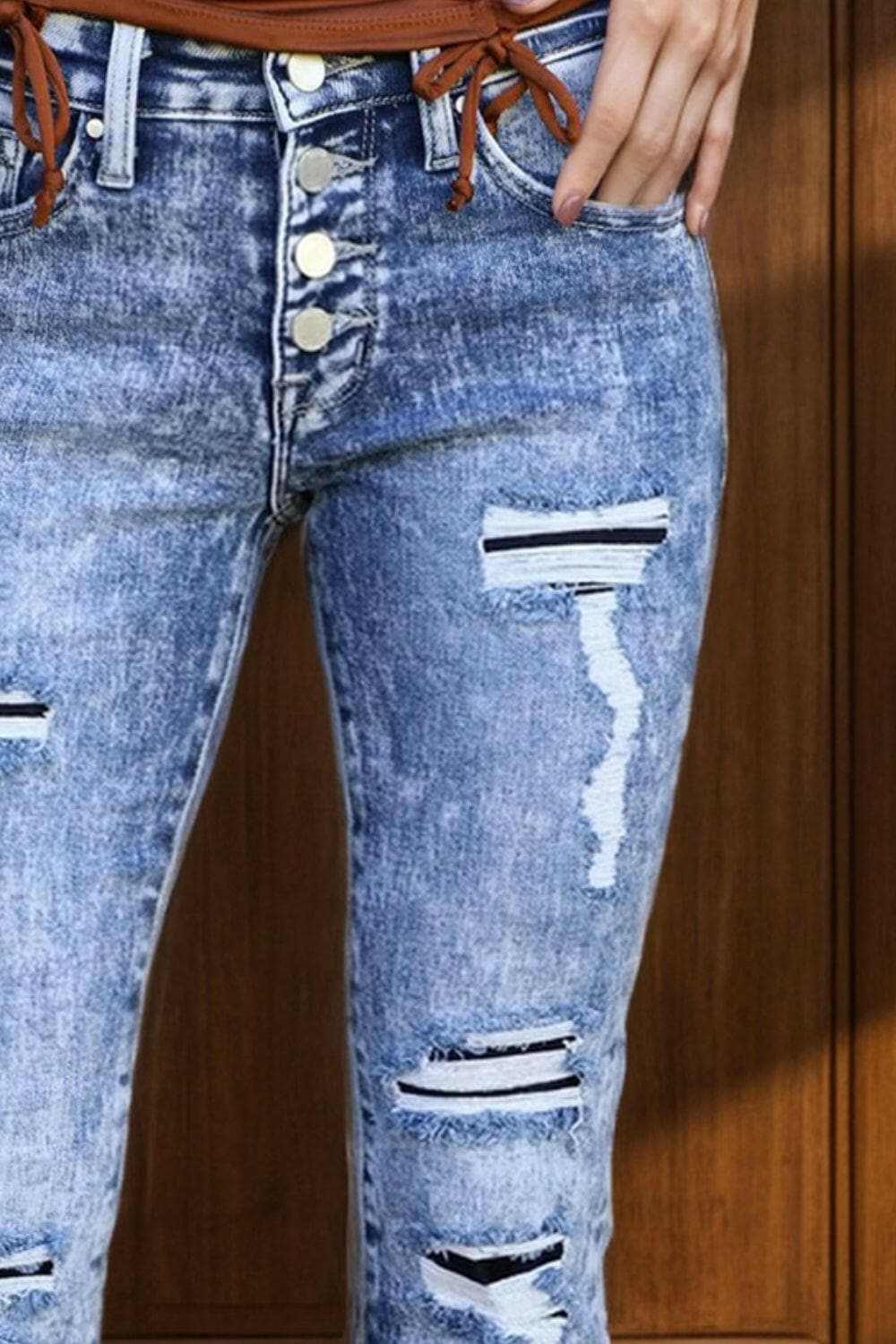 Distressed bootcut jeans with pockets - Love Salve 