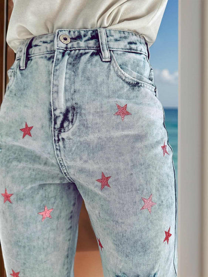 Distressed star pocket jeans - Love Salve 