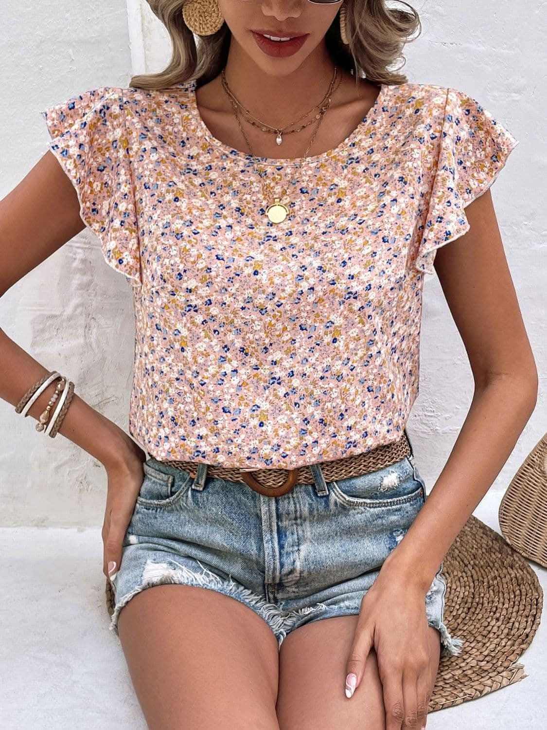 Ditsy floral cap sleeve top - Love Salve 