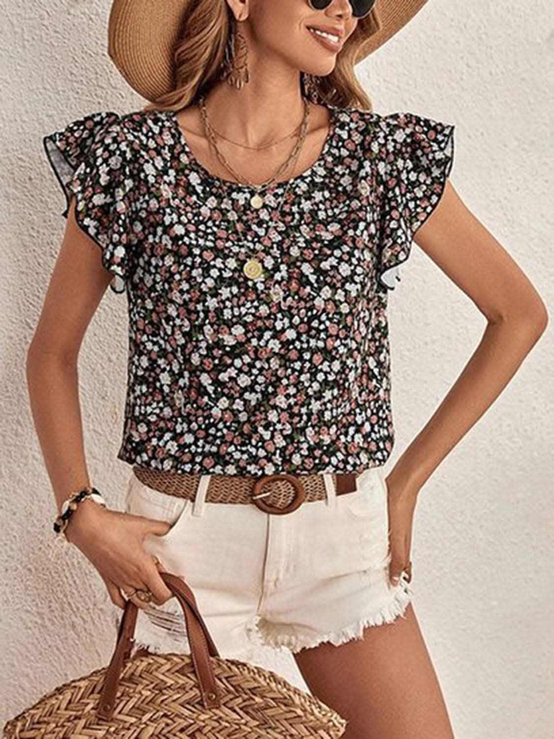 Ditsy floral cap sleeve top - Love Salve 