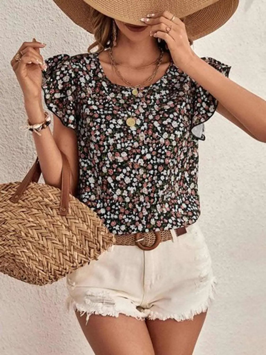 Ditsy floral cap sleeve top - Love Salve 