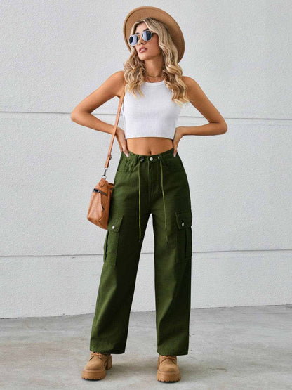 Drawstring cargo jeans - mid-rise style - Love Salve 