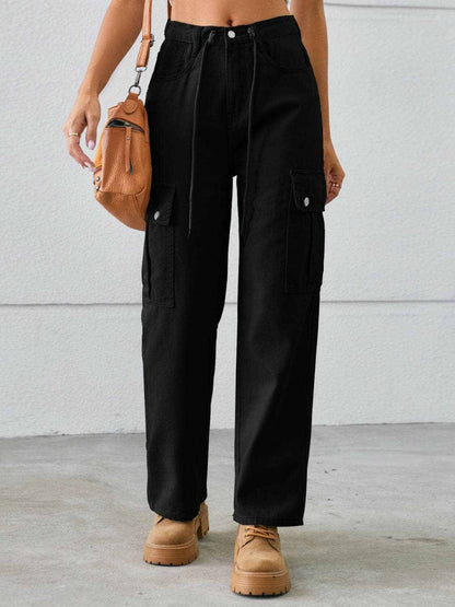 Drawstring cargo jeans - mid-rise style - Love Salve 