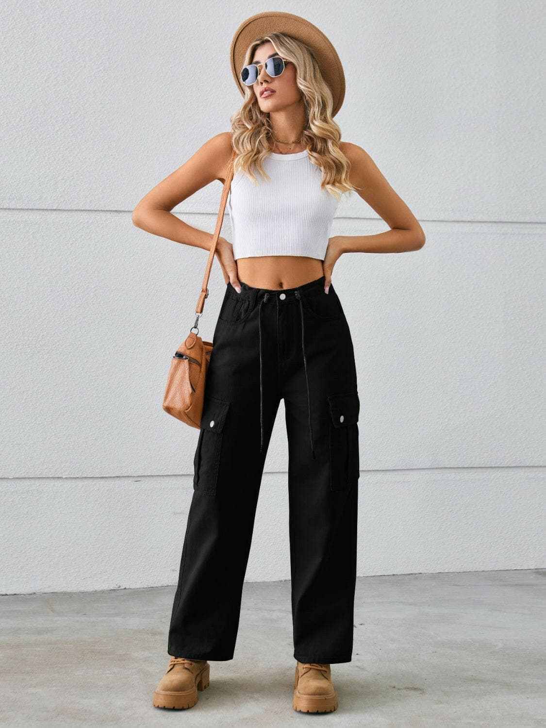 Drawstring cargo jeans - mid-rise style - Love Salve 