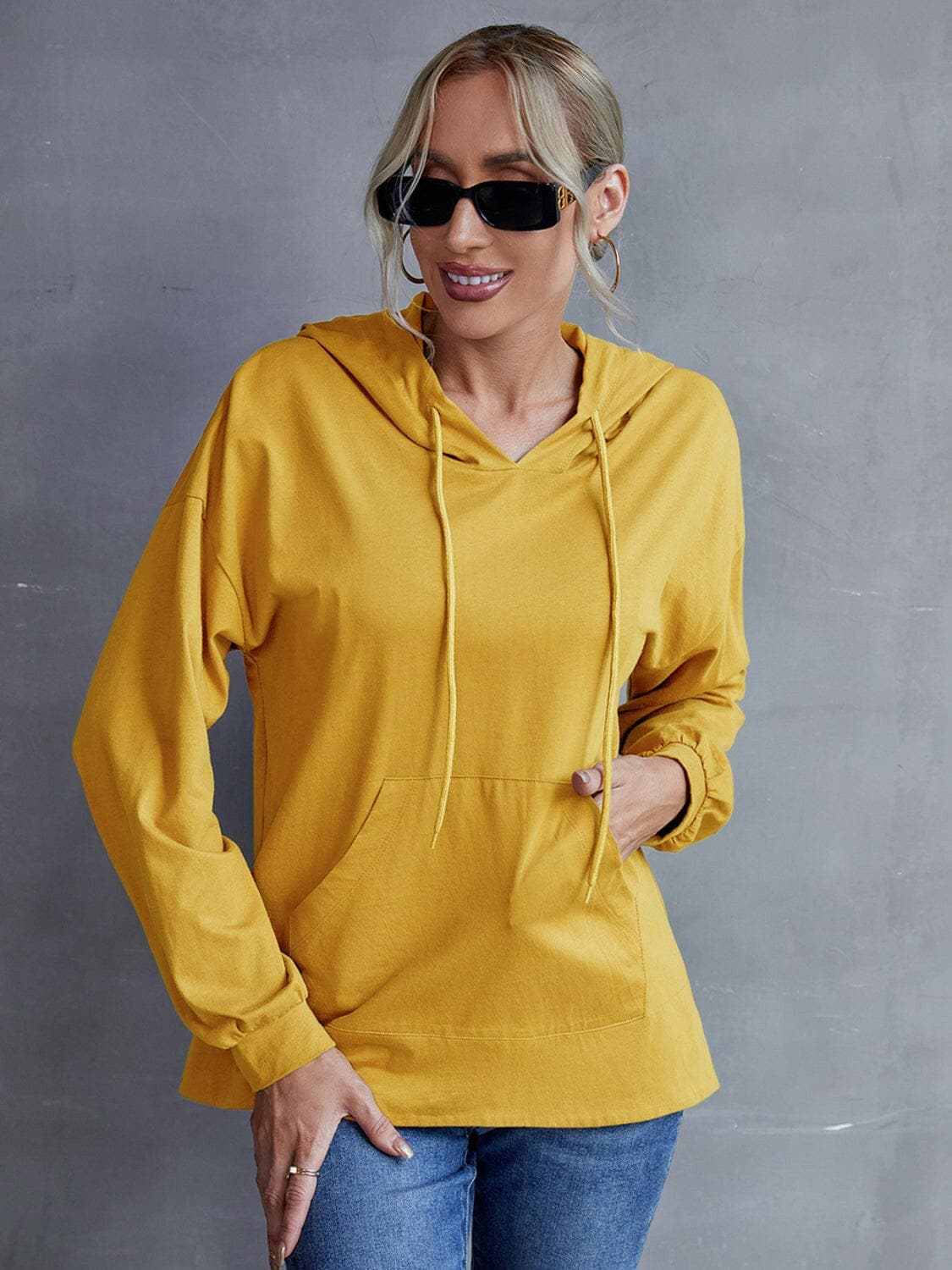 Dropped shoulder hoodie with pockets - Love Salve 