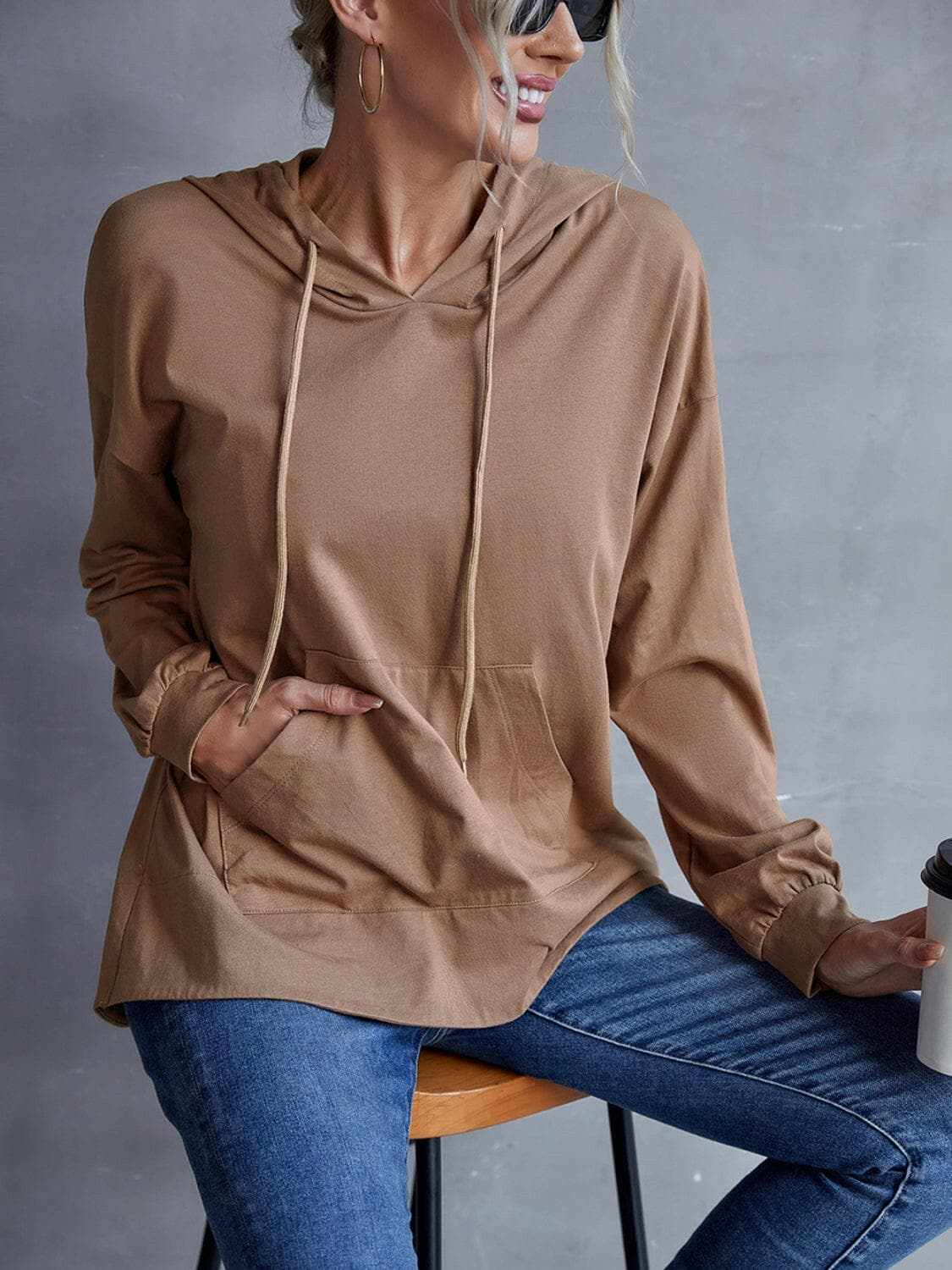 Dropped shoulder hoodie with pockets - Love Salve 