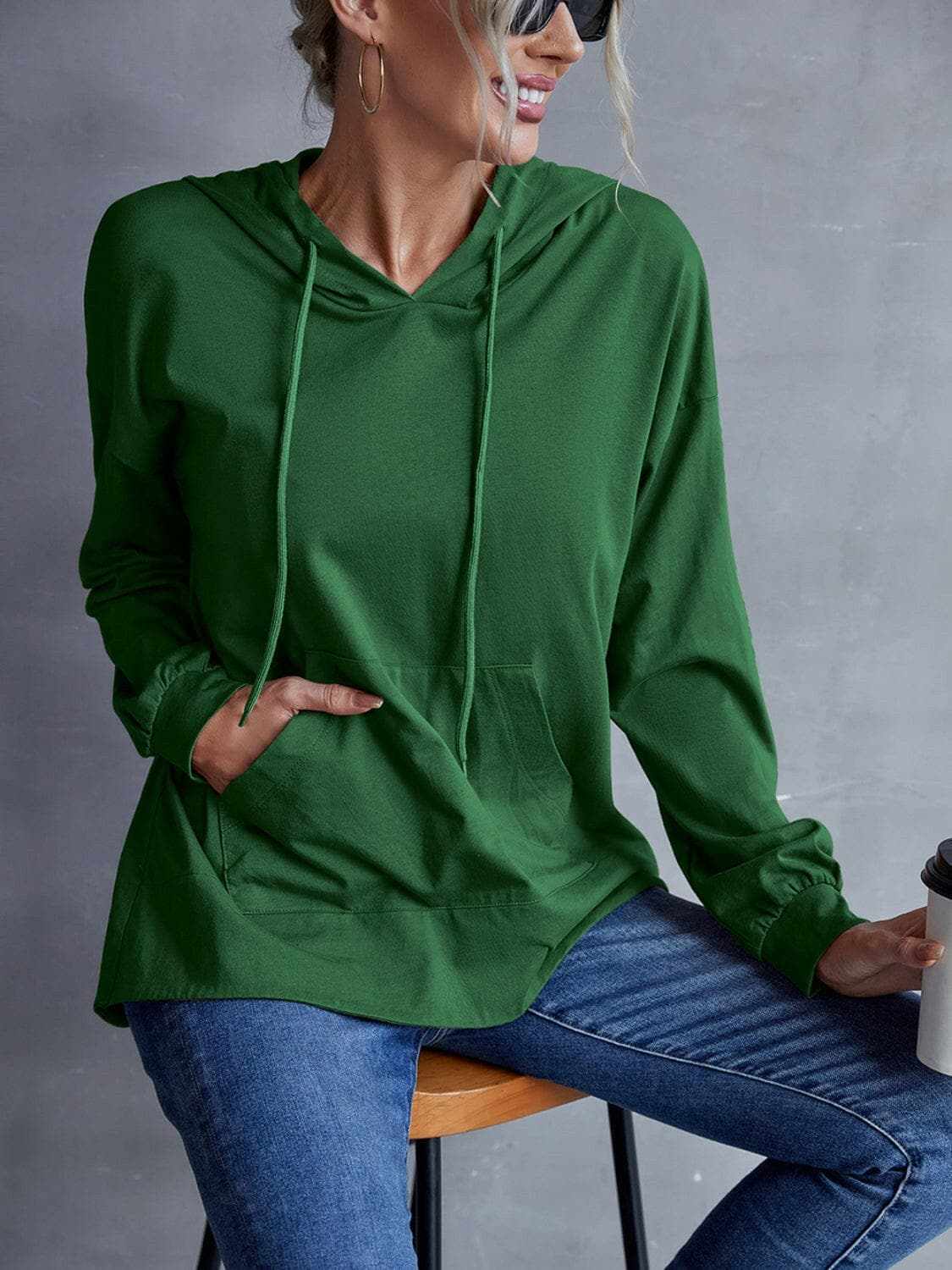Dropped shoulder hoodie with pockets - Love Salve 